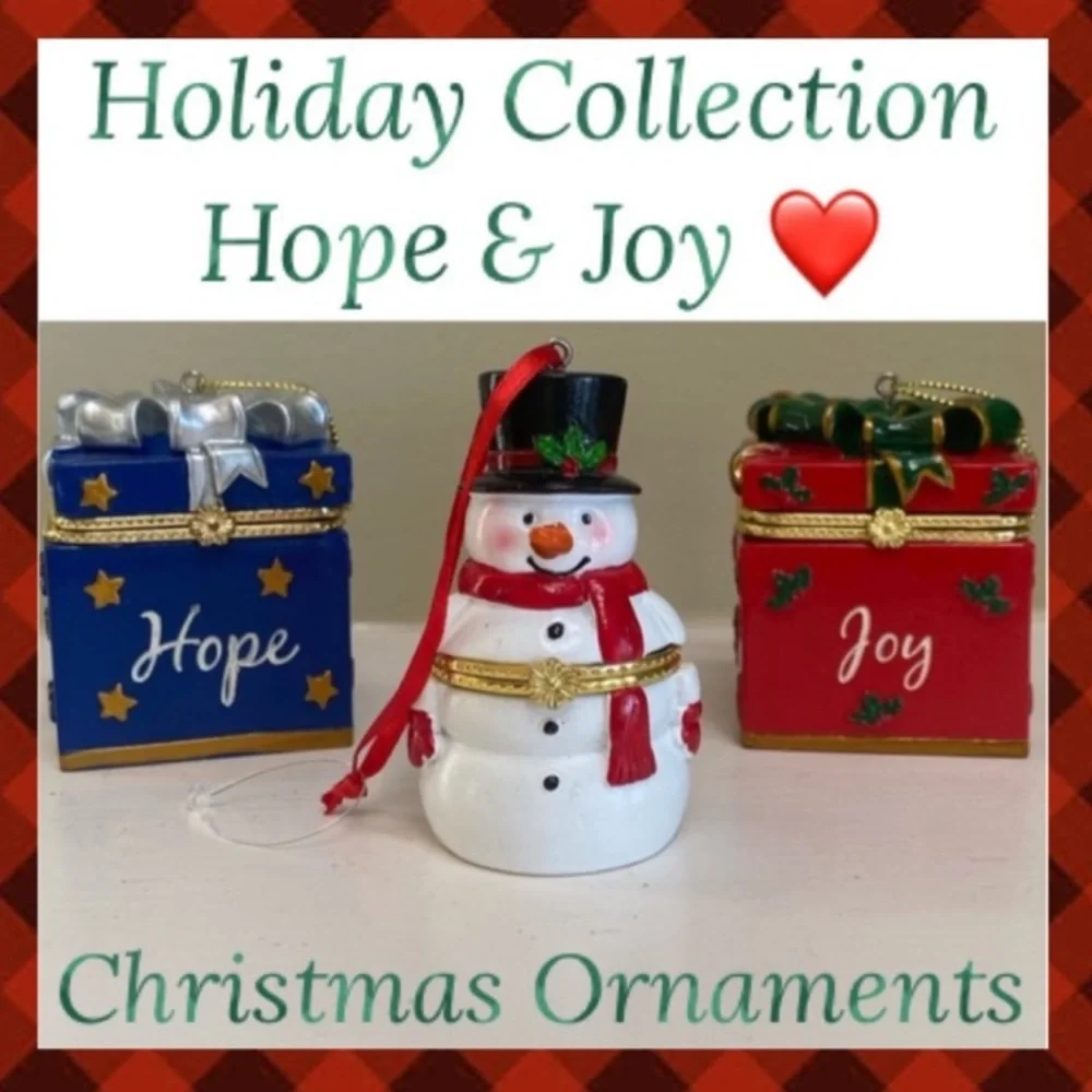 Christmas Ornaments Snowman Luxury Trinket Box Set Collectible Gold Jewel Tones